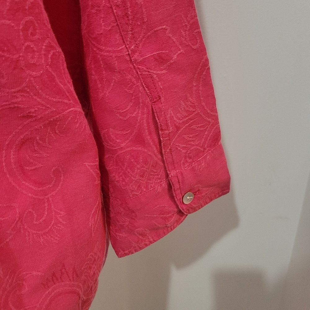 Chicos Linen And Cotton Blend Pink Whimsical Floral Button Up | Large - Picture 5 of 6